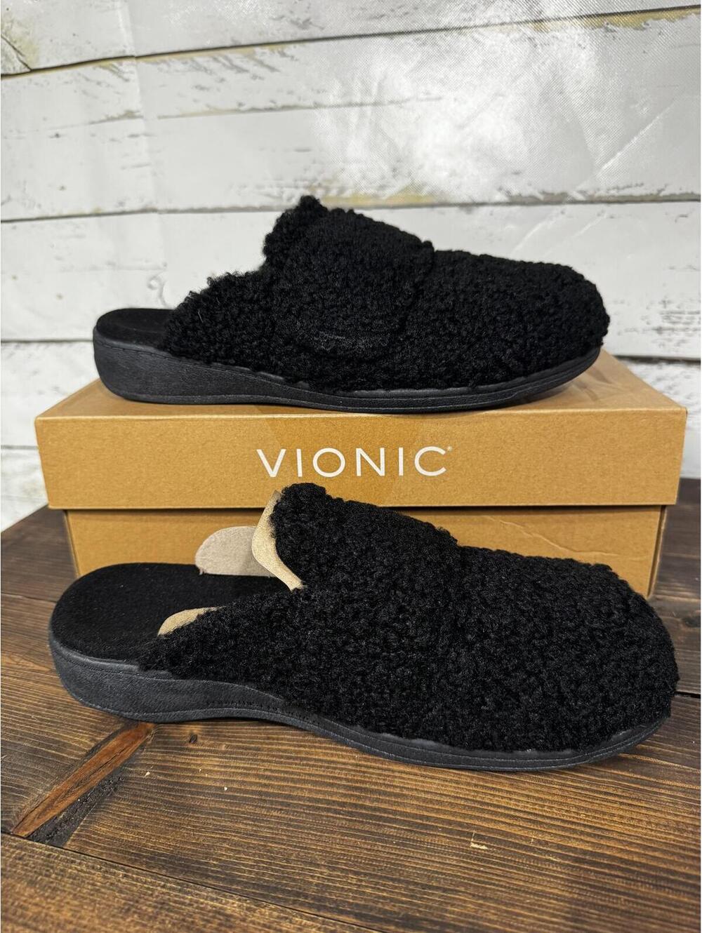 Vionic Gemma II Black Shearling Slippers Size 9 NIB - Picture 4 of 5